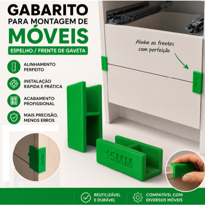 Gabarito Alinhador de Frente de Gaveta MDF | Ferramenta para Instalação, Montagem e Alinhamento