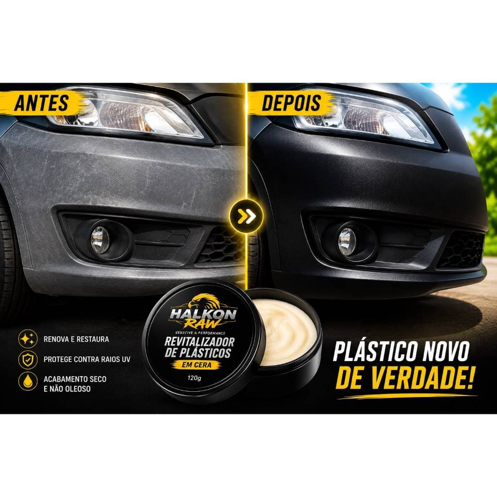 Revitalizador Plástico Automotivo Renovador de parachoque plasticos e borrachas Cera HalkonRaw
