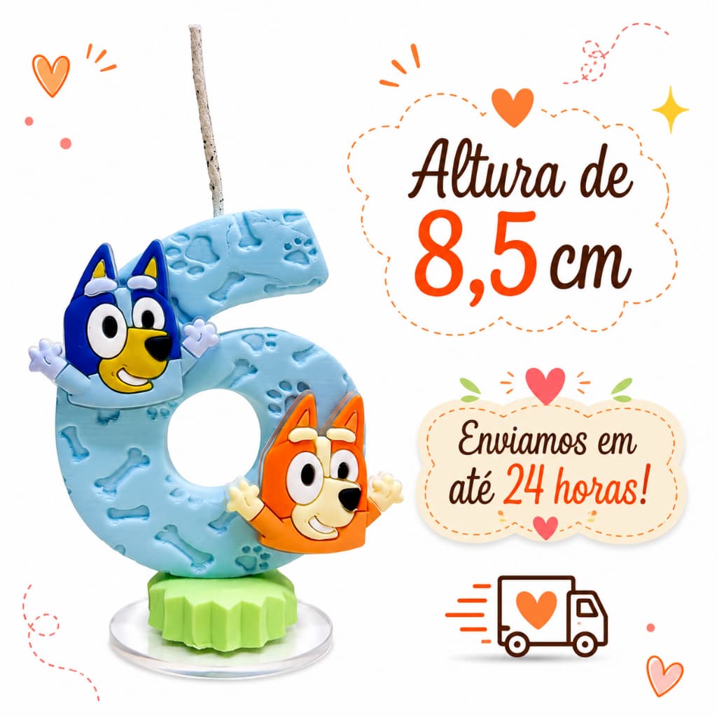 Vela de aniversário em biscuit Blue. Desenho de cachorro. Vela azul. Topo de Bolo. Festa infantil tema cachorro.Com Nome