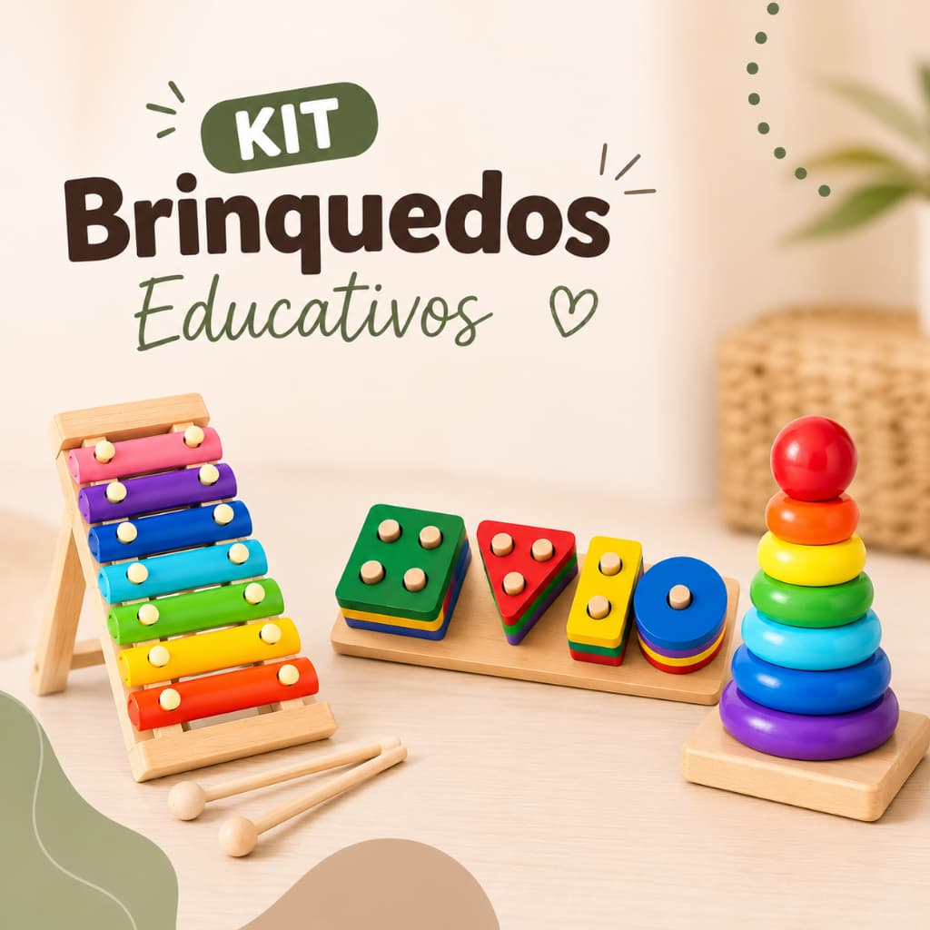 Kit Brinquedos Pedagógico Infantil MDF Encaixe Formas Geométricas Coordenação Motora