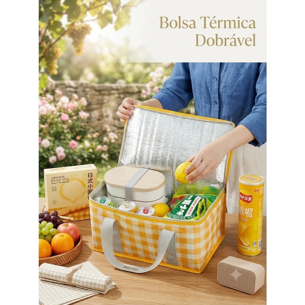 BOLSA TÉRMICA PORTÁTIL Lâmina de Alumínio Reforçada CESTA DOBRÁVEL SACO PIQUINIQUE CAMPING