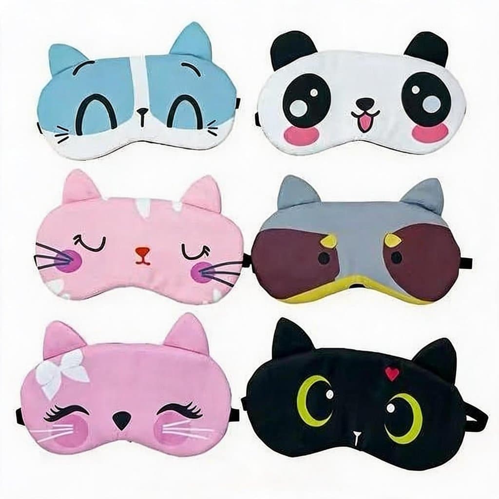 Kit 3/6/12 Máscara de Dormir Fofa com Estampa de Animais e Orelhas 3D - Presente, Revenda, Sortimento