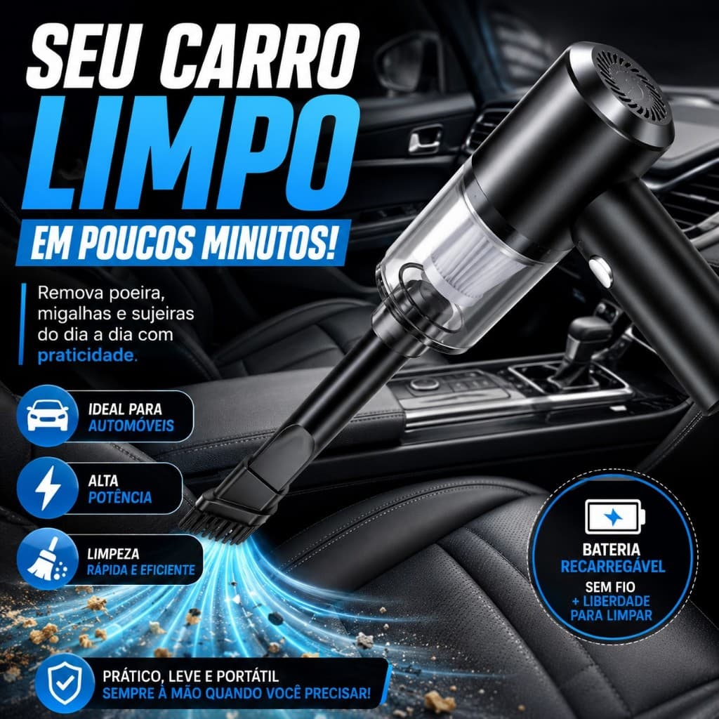 Mini Aspirador Automotivo Portátil Sem Fio Recarregável Potente Para Carro Limpeza Interna Premium USB