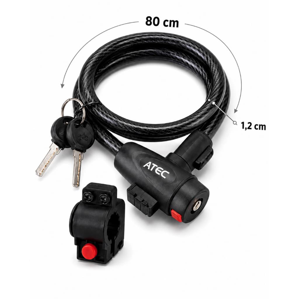 Cadeado Bike ATEC AC-1057 Cabo de Aço Revestido 80cm x 12mm com 2 Chaves