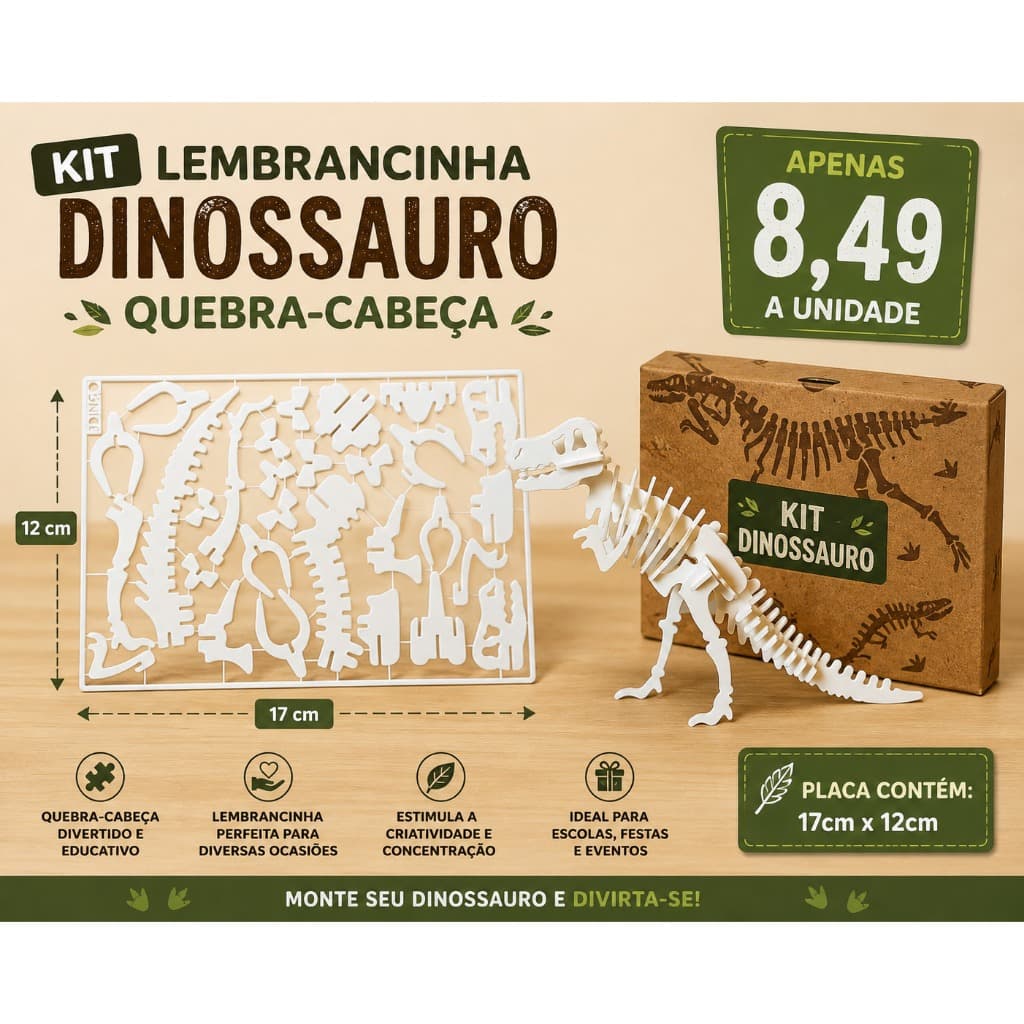 Dinossauro 3D Educativo para Montar - Lembrancinha de Festa