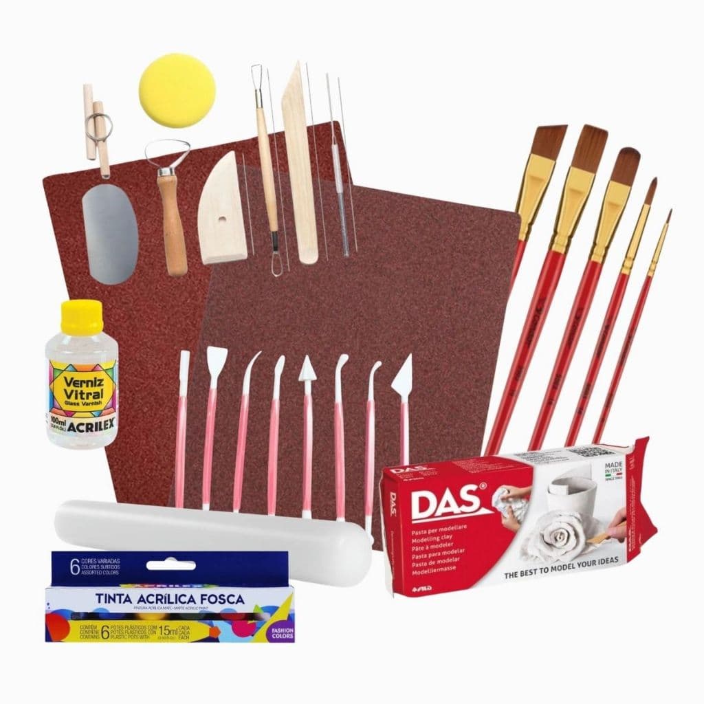Kit Massa Cerâmica Fria 1kg Estecas Lixas e Ferramentas