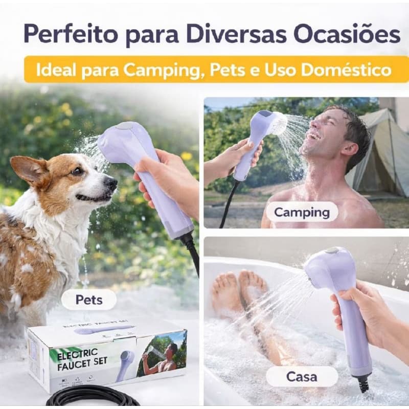Ducha Elétrica Portátil com Bomba Ideal para Casa Camping Viagem Banho Prático