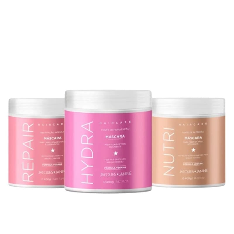 Kit Cronograma Capilar Jacques Janine Máscaras Hydra, Repair e Nutri 400g