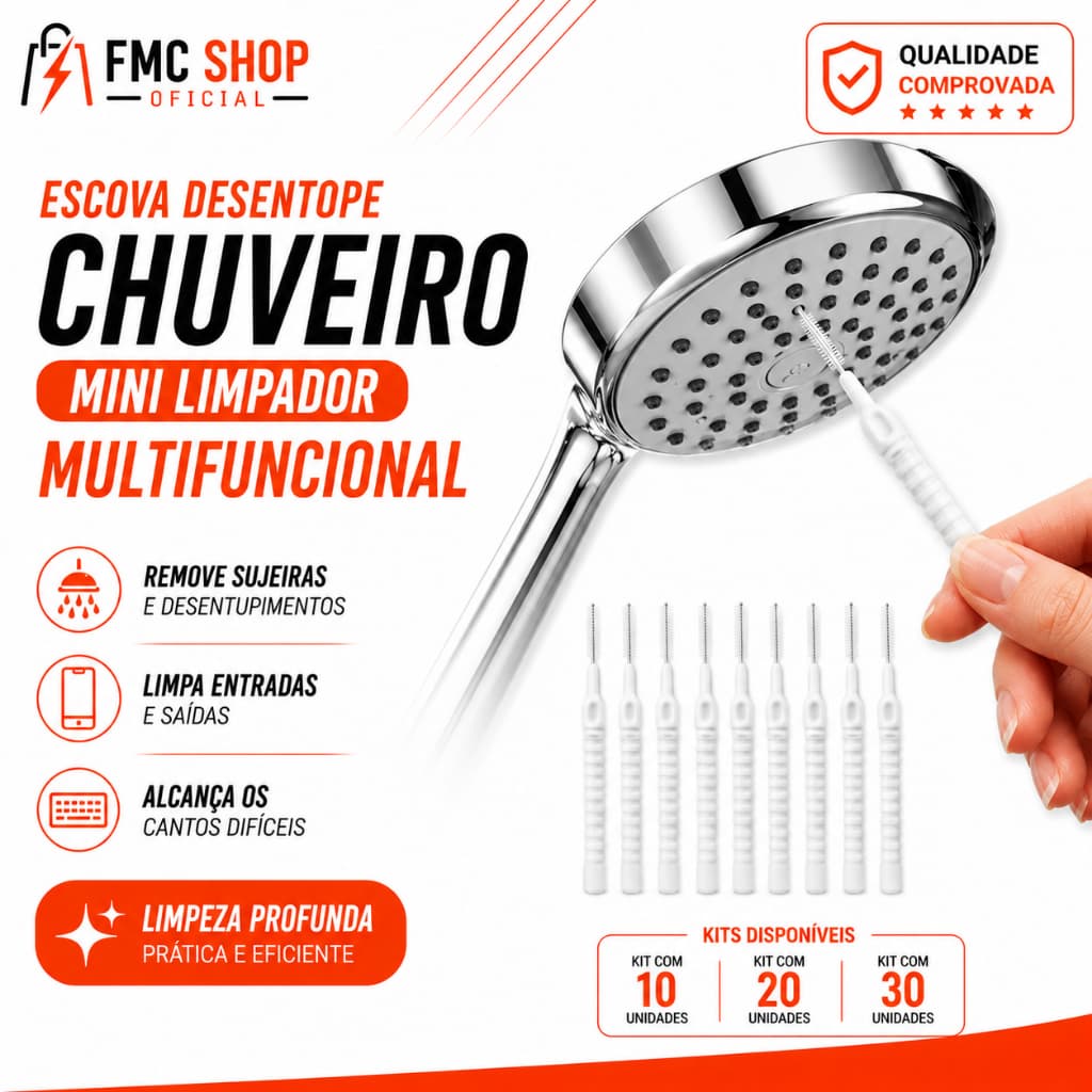 Escova Desentopir Chuveiro Celular Torneira Ralo Desentope e Limpa