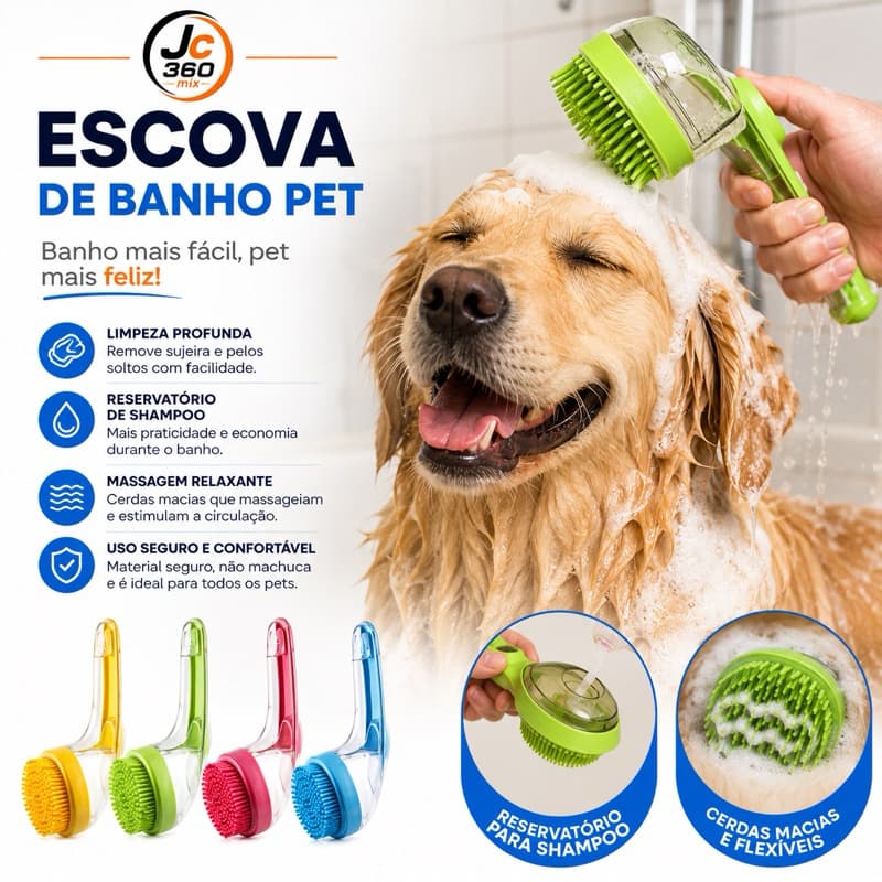 Escova Shampoo Pet Cão Gato Porta Shampoo Lava Pelos
