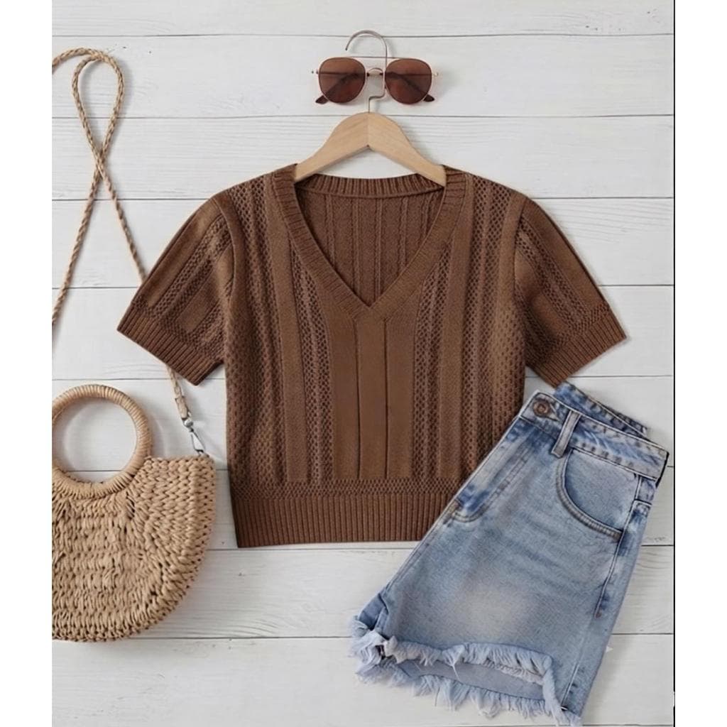 Blusa Feminina Modal Estilosa Cropped Feminino Texturizado T-shirt Manga Curta Elegante Casual