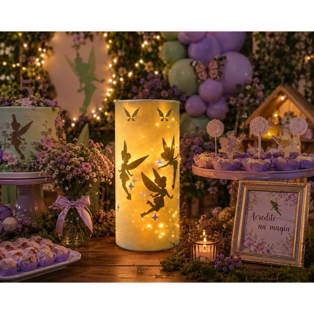 Lanternas Cilindro Tinker Bell com Detalhes de Estrela e Borboletas Decorativa para Vela Led