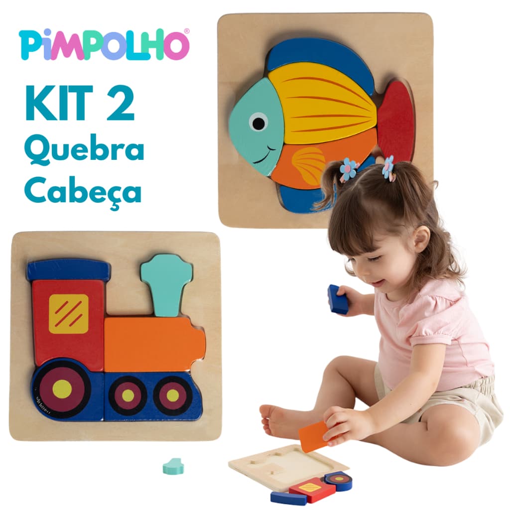 Brinquedo de Madeira Montessori PIMPOLHO Quebra-Cabeça Infantil de Madeira para Crianças 2 Anos