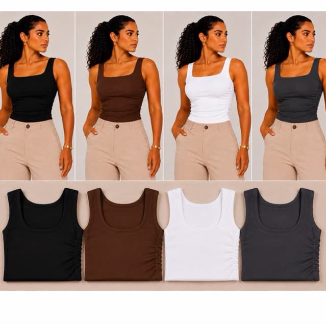 Kit 4 Regatas Femininas Malha Romantic Premium Franzida Lateral P ao GG