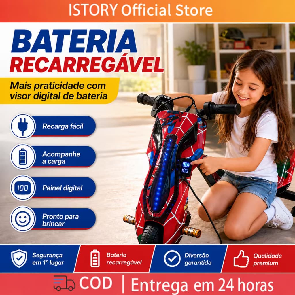 Trike Drift Elétrico Infantil - 3 Rodas ，Capacete e joelheiras,Inclui carregador,350w，Brinde: capacete e joelheiras incl