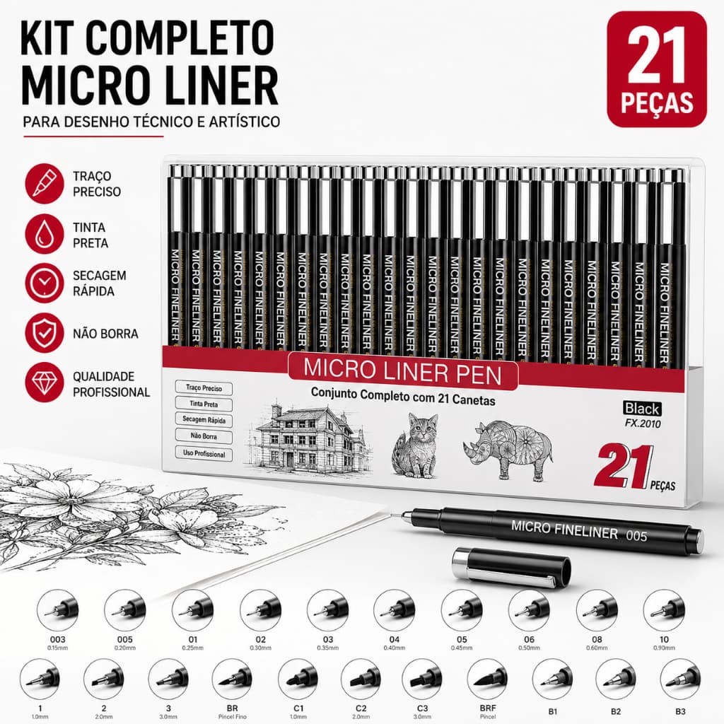 Pack com 6/12/21 Canetas de Nanquim - Kit Completo para Ilustração e Escrita Criativa