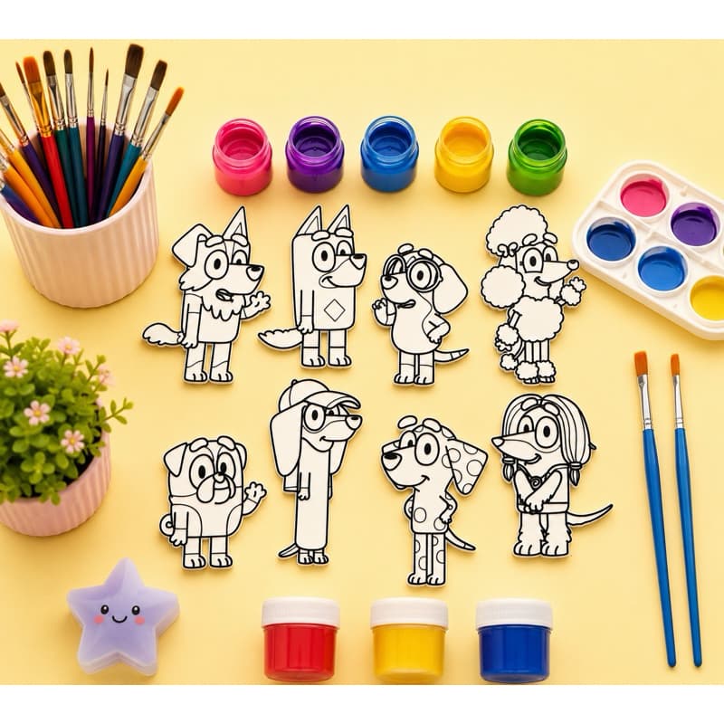 Kit de Colorir Bluey com Tinta Guache + Pincel Diversão Garantida para as Crianças Brinquedos Colorir Desenhos Infantis