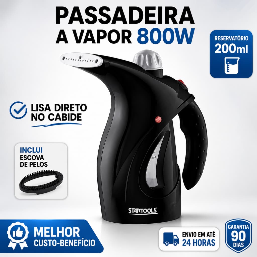 Passadeira a Vapor STARTOOLS 800W 127V • Reservatório 200ml • Preta