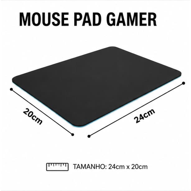 Mouse pad Gamer Preto Jogos Home Office Antiderrapante  Base Emborrachada