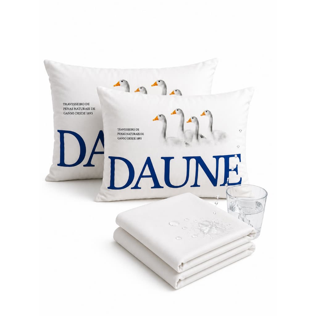 Kit 2 Travesseiros Ganso Daune +  Kit 2 Capas Protetoras de Travesseiro