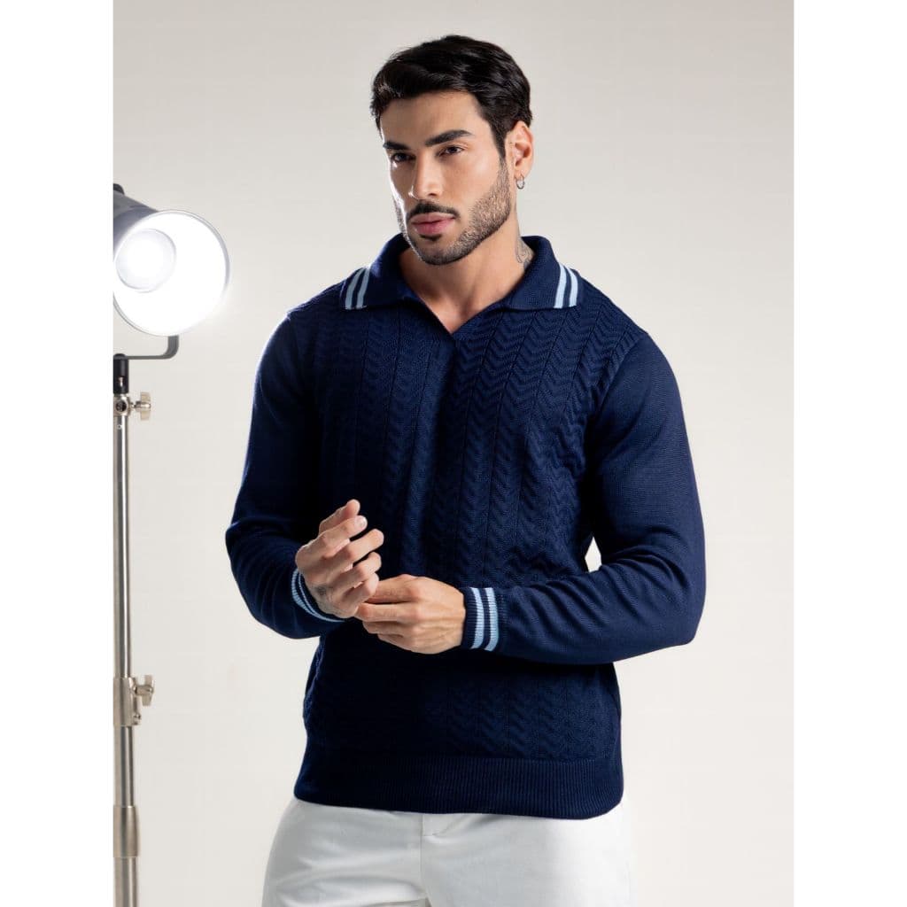 Suéter Tricot Trama Gola Polo Blusa Masculina Manga Longa Outono Inverno Excelente Qualidade
