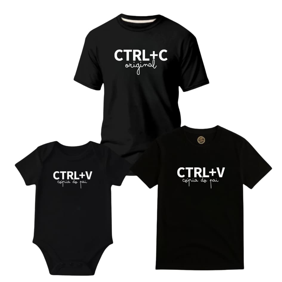 Kit Camisetas Body Pai e Filho (a) CTRL+C CTRL+V do Papai - 2 Peças PRETO