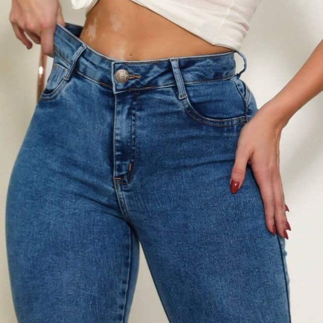 Calça Jeans Skinny Marmorizada Feminina com Elastano Cintura Alta Premium