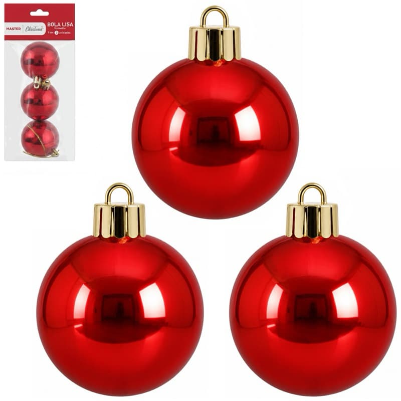 BOLA DE NATAL 5CM DE Ø  METALIZADA LISA COM 3 PECAS