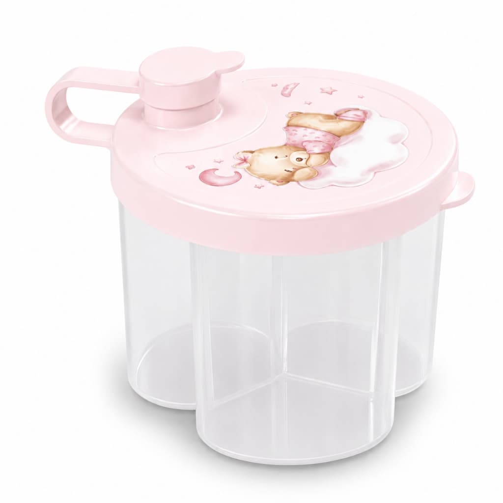 Porta Leite em Pó para Bebê 300ml 3 Divisórias Tampa Giratória Compacto