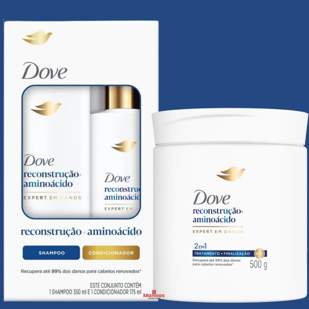 Kit Dove Reconstrução Expert Em Danos Shampoo Danos 350ml Condicionador 175ml Mascara 2em1 500g