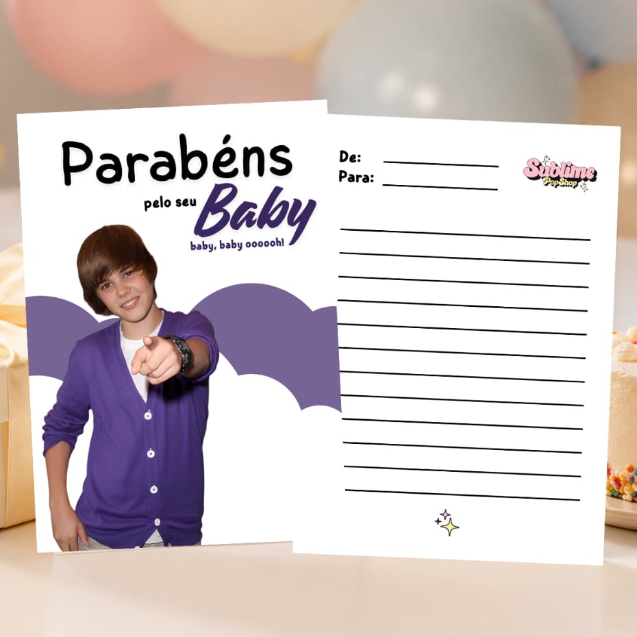 Cartão Presente Justin Bieber Parabéns Pelo Seu Baby Baby Baby Ooh Chá de Bebê Amigo