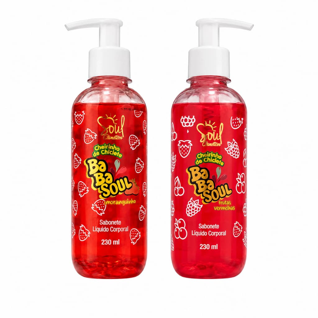 Kit 2 Sabonete Liquido Corporal BaBaSoul Moranguinho E Frutas Vermelhas 230ml