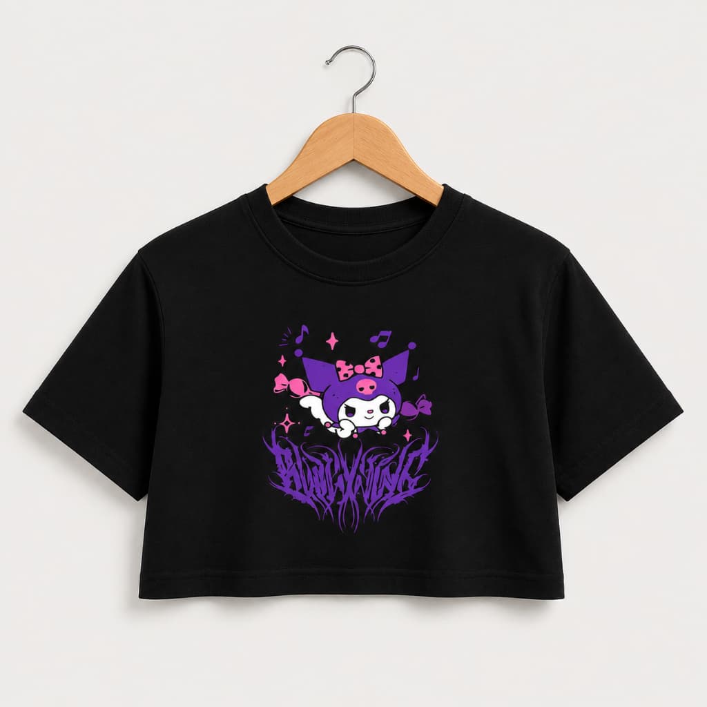 Cropped feminino estampa kuromi moda fitness academia