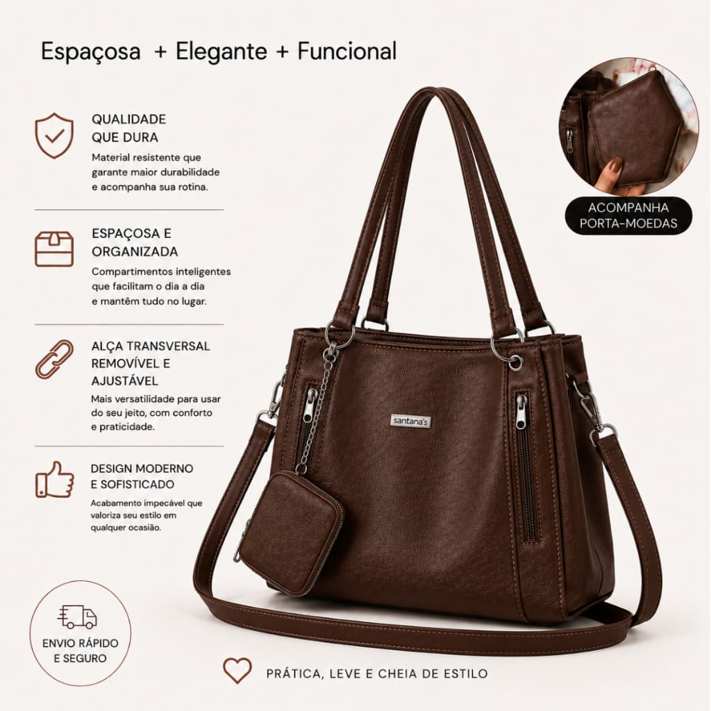 Bolsa Feminina Grande De Ombro Com Alça De Couro Alta Qualidade Resistência Dia Dia Mochila Trabalho