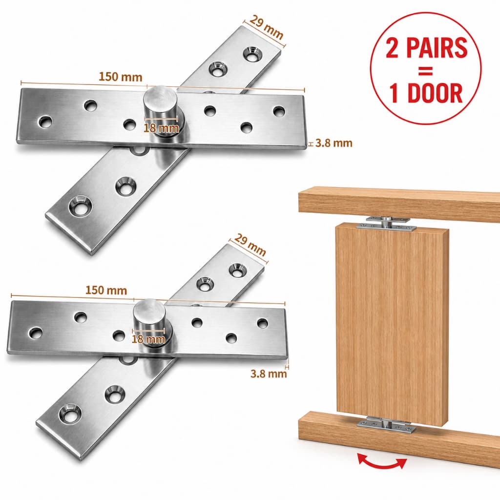 2 Pares Dobradiça Pivotante Aço Inoxidável 304 Grande 360° Giratória Para Portas E Móveis Reforçada