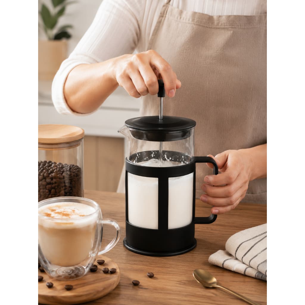 Cafeteira Prensa Francesa 350ml French Press MO-AK-55 Vidro Borossilicato Infusor de Chá Filtro Inox Preto