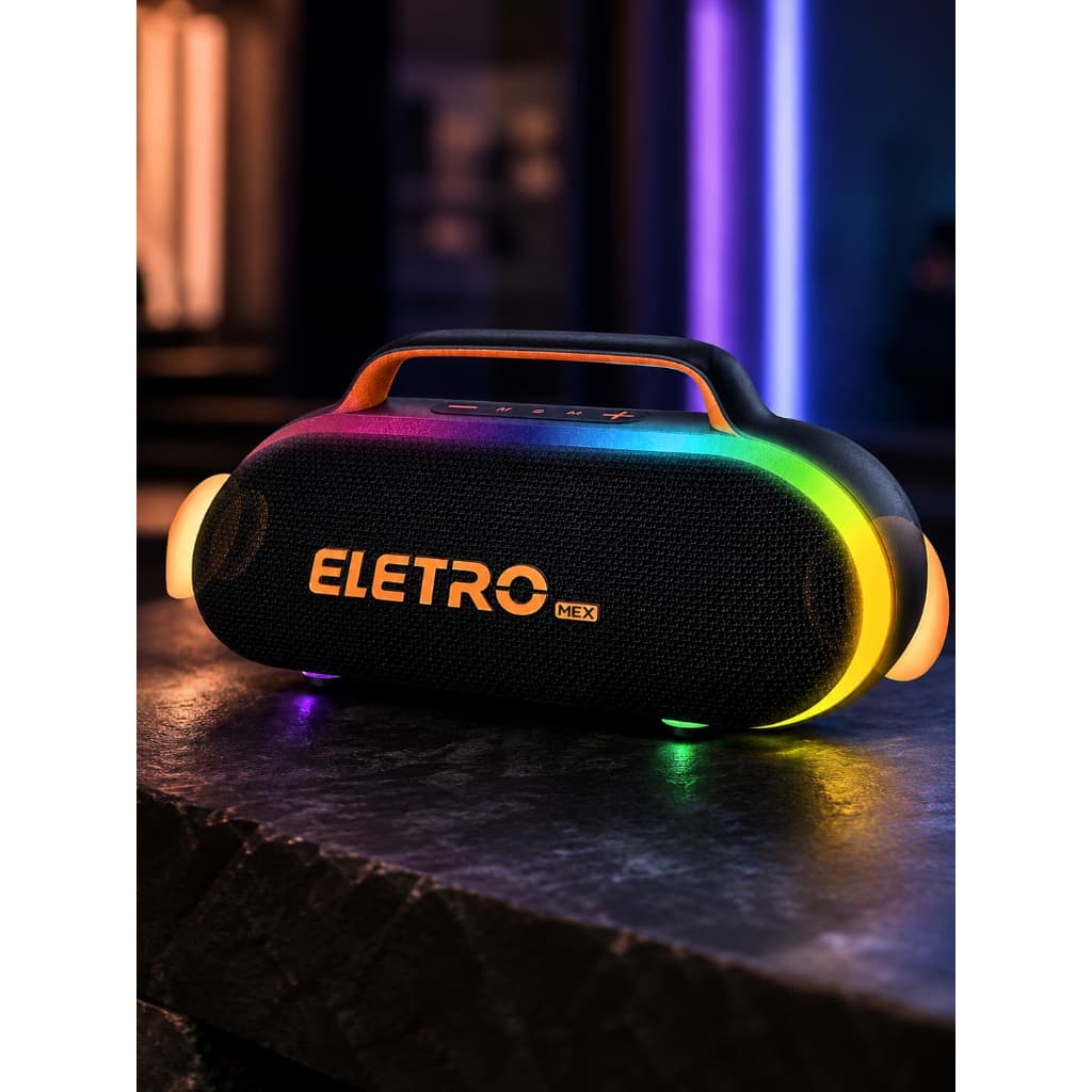 Caixa de Som Bluetooth Portátil EL-1126 LED RGB Rádio FM USB Cartão TF AUX TWS Bateria Recarregável