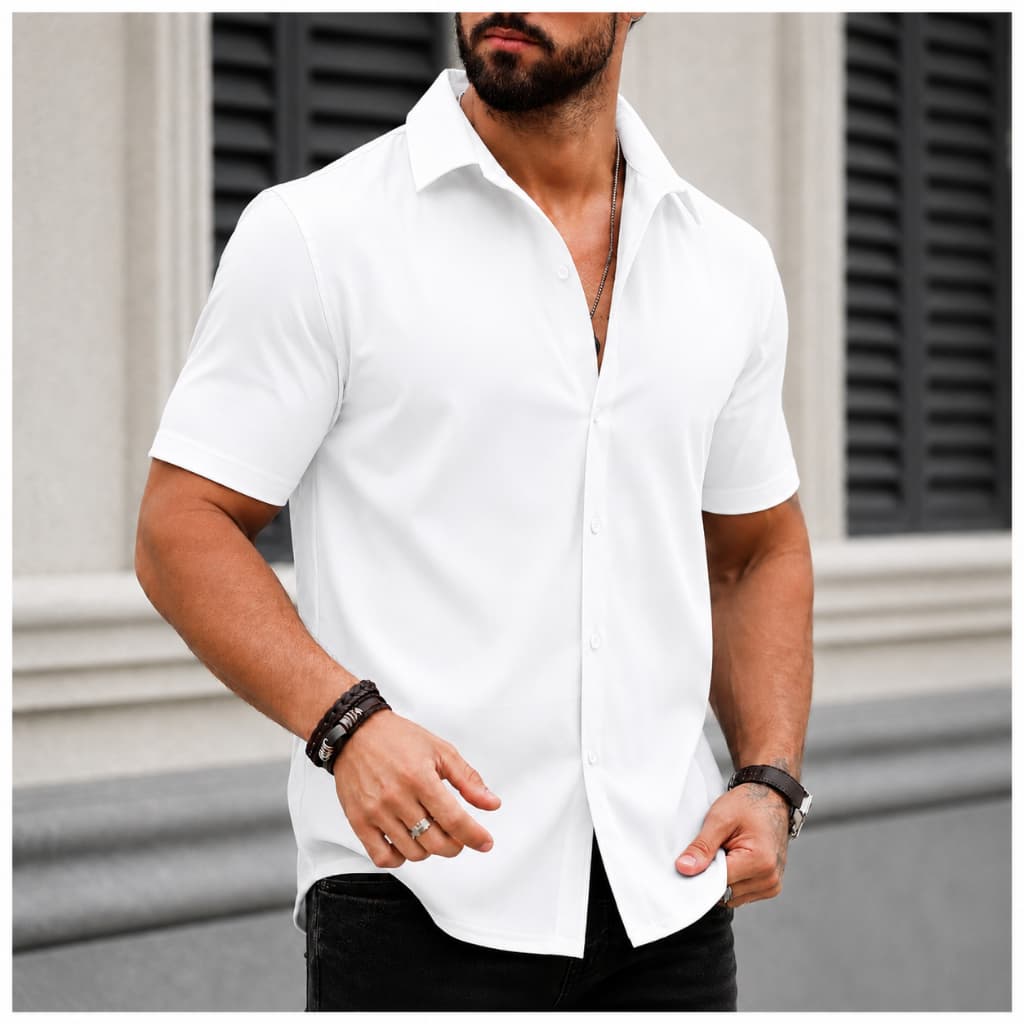 Camisa Masculina Social Manga Curta Slim Fit Casual Elegante