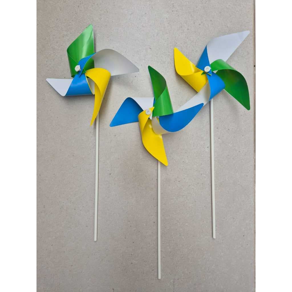 KIt 30 cataventos 4 Pontas Papel Couchê Hastes em Plastico Diertido