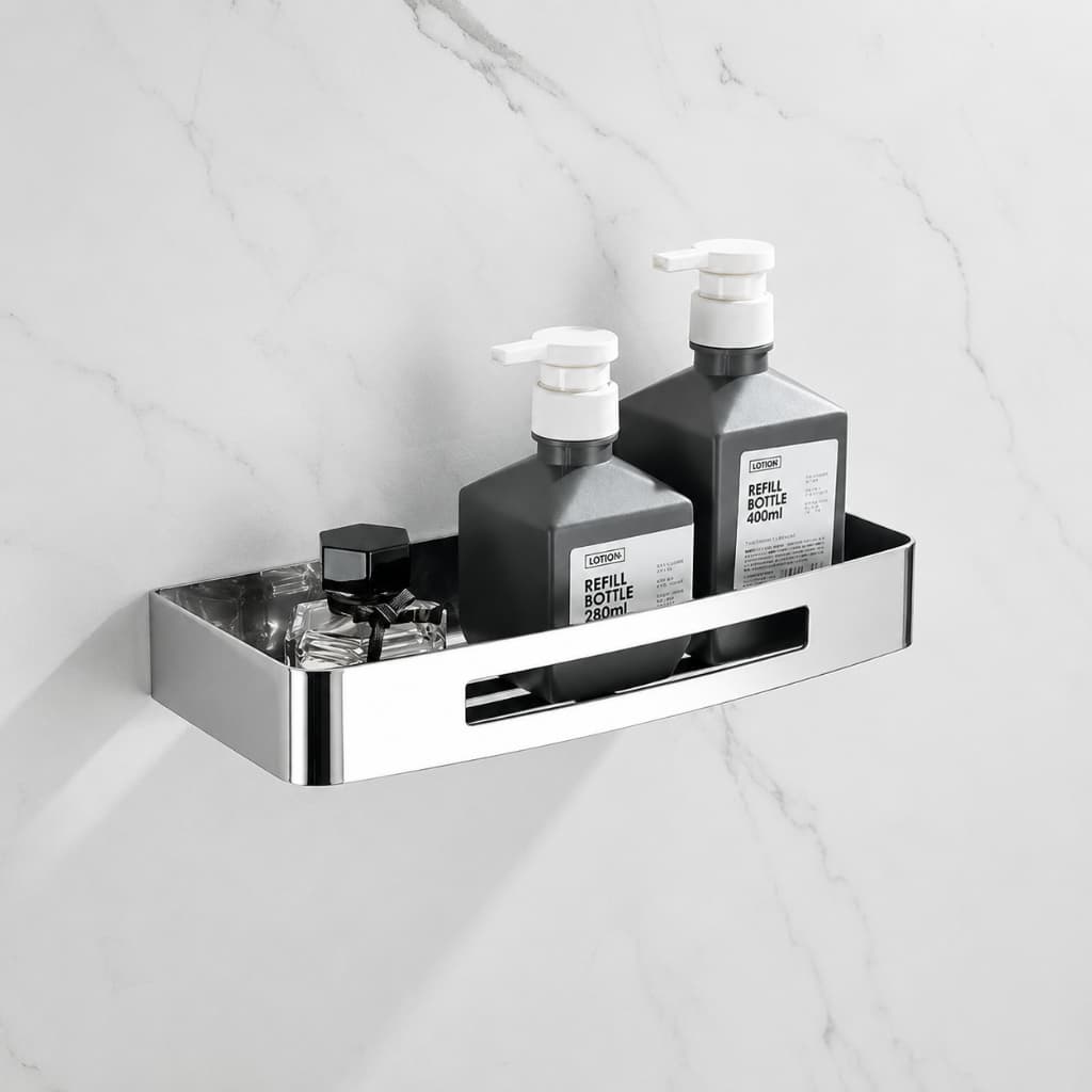Prateleira de Banheiro 30cm em Aço Inox | Porta Shampoo Organizador | Instalação por Cola ou Parafuso | Prata