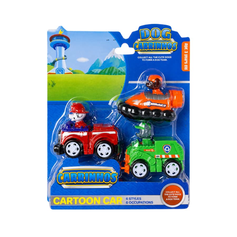 Kit 3 Carrinhos Patrulha Canina Chase Robo Dog Everest Rubble Marshall Zuma Skye Brinquedo Infantil