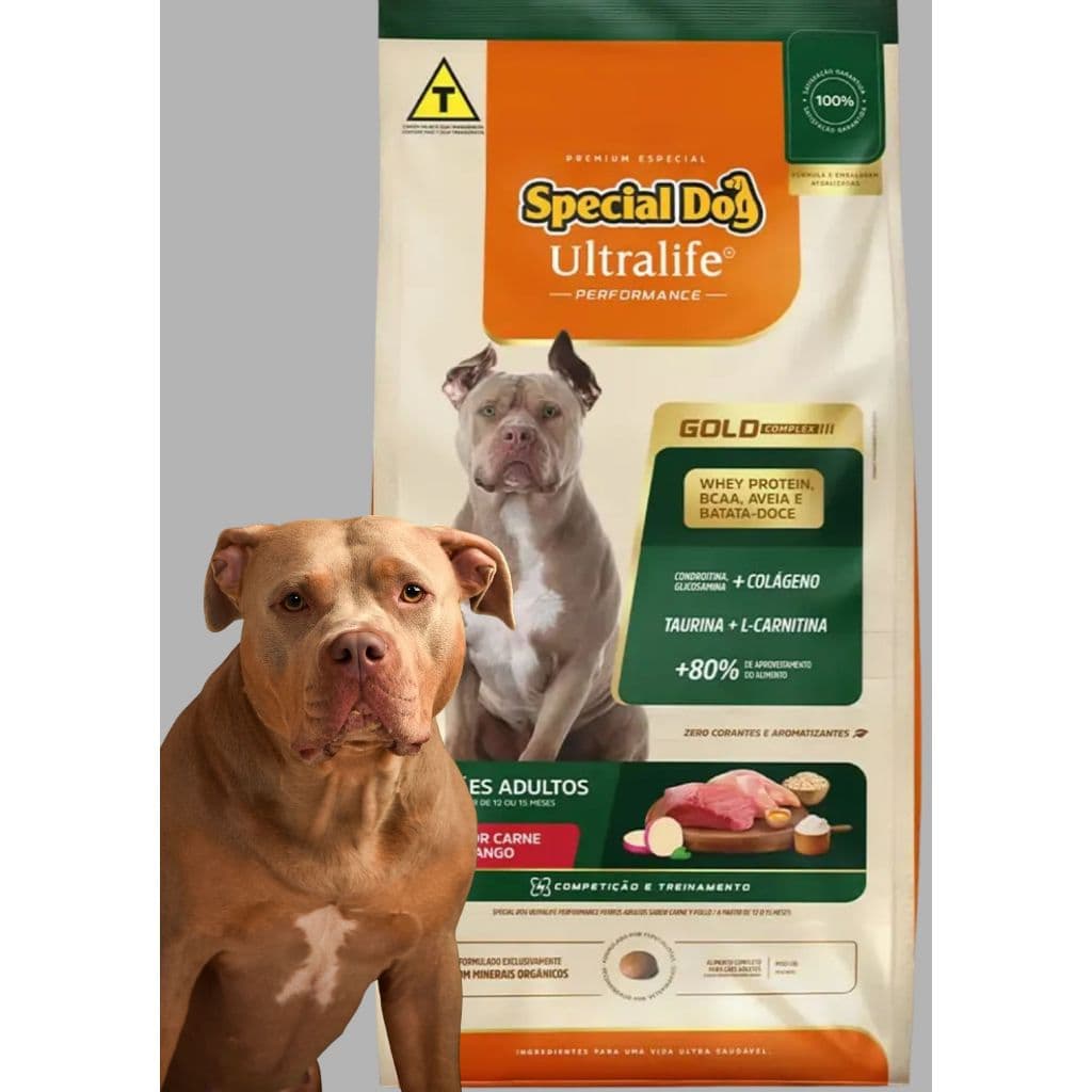 RAÇÃO PARA CÃES ADULTOS - SPECIAL DOG GOLD PERFORMACE - CARNE E FRANGO COM BATATA DOCE E BCAA - 15Kg