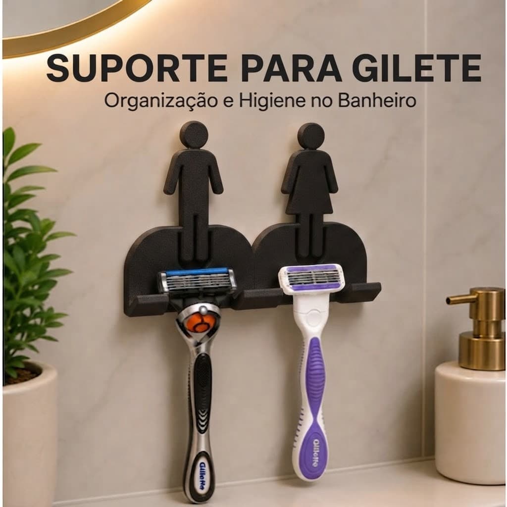 Suporte Gillette Parede Fita 3M Porta Barbeador Sem Furo Organizador Banheiro Dele e Dela
