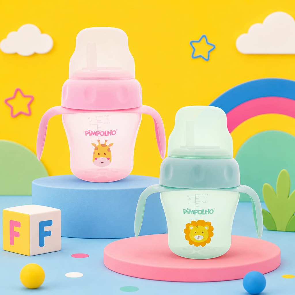 Copo de Treinamento com Alça Bico Flexível Pimpolho 150ml Rosa ou Verde