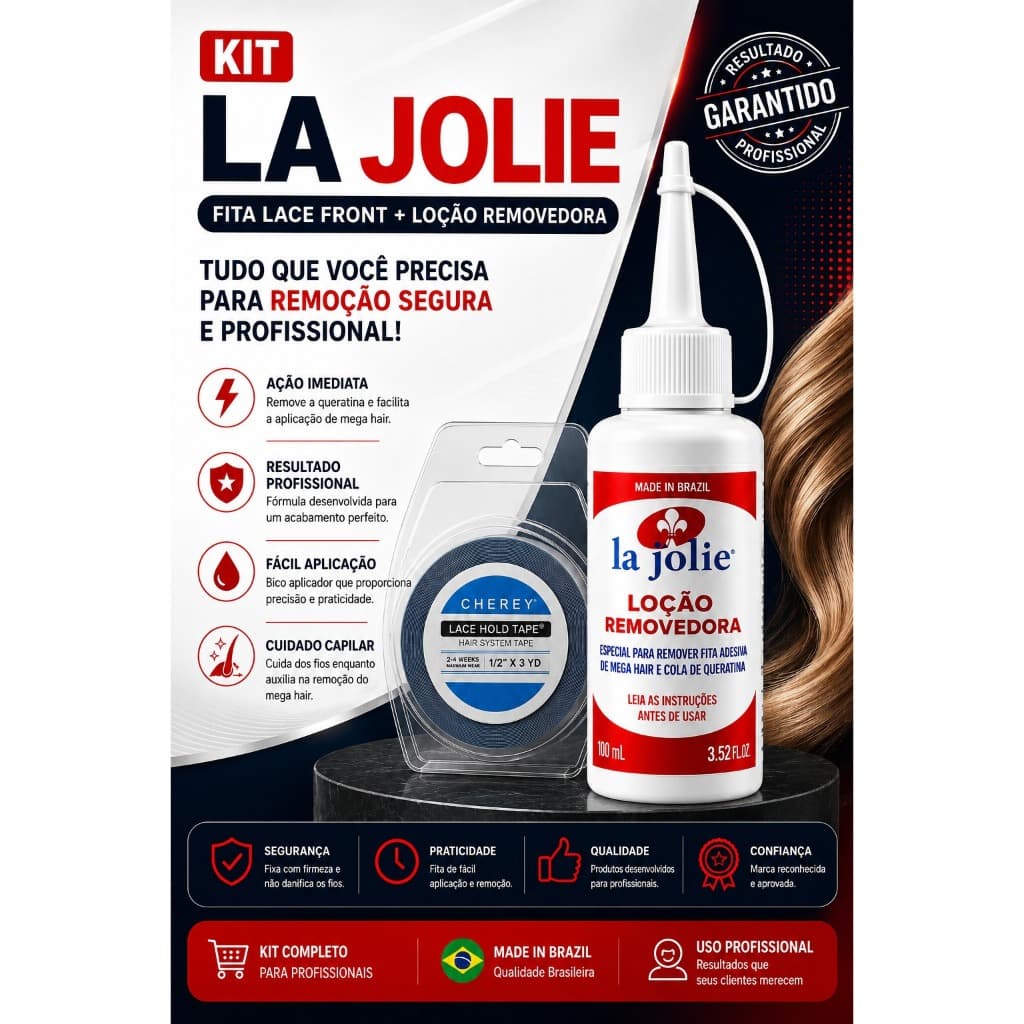 Fita Adesiva 3 Metros + Removedor La Jolie Cola  Aplique Lace  Extensões Capilares Profissional - ENVIO IMEDIATO