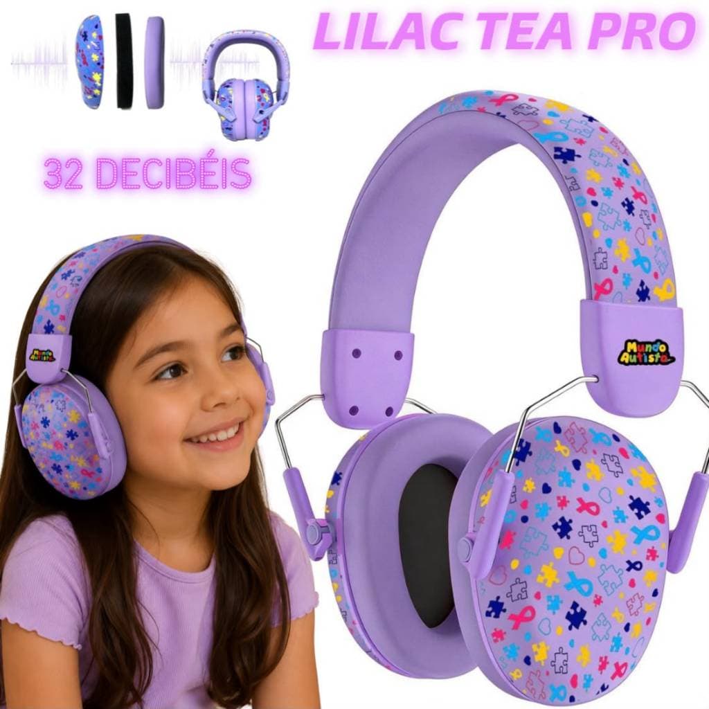 Abafador LILAC TEA PRO 34DB Autismo Fone Protetor de Som Ouvido Auricular Ruido Confortavel Tdah Autista