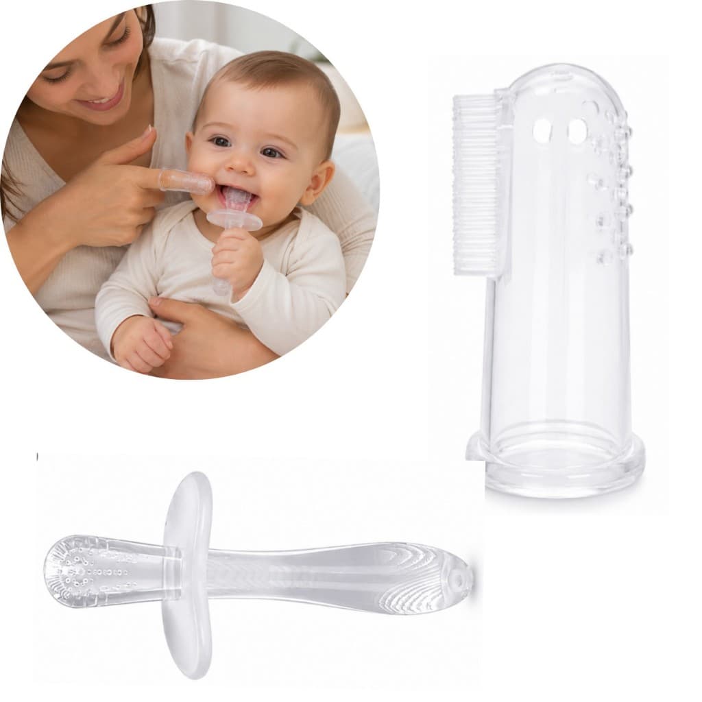 Escova gengiva Massageadora com mordedor Anatômico Silicone Bebê +4m - 2 peças - Higiene Oral