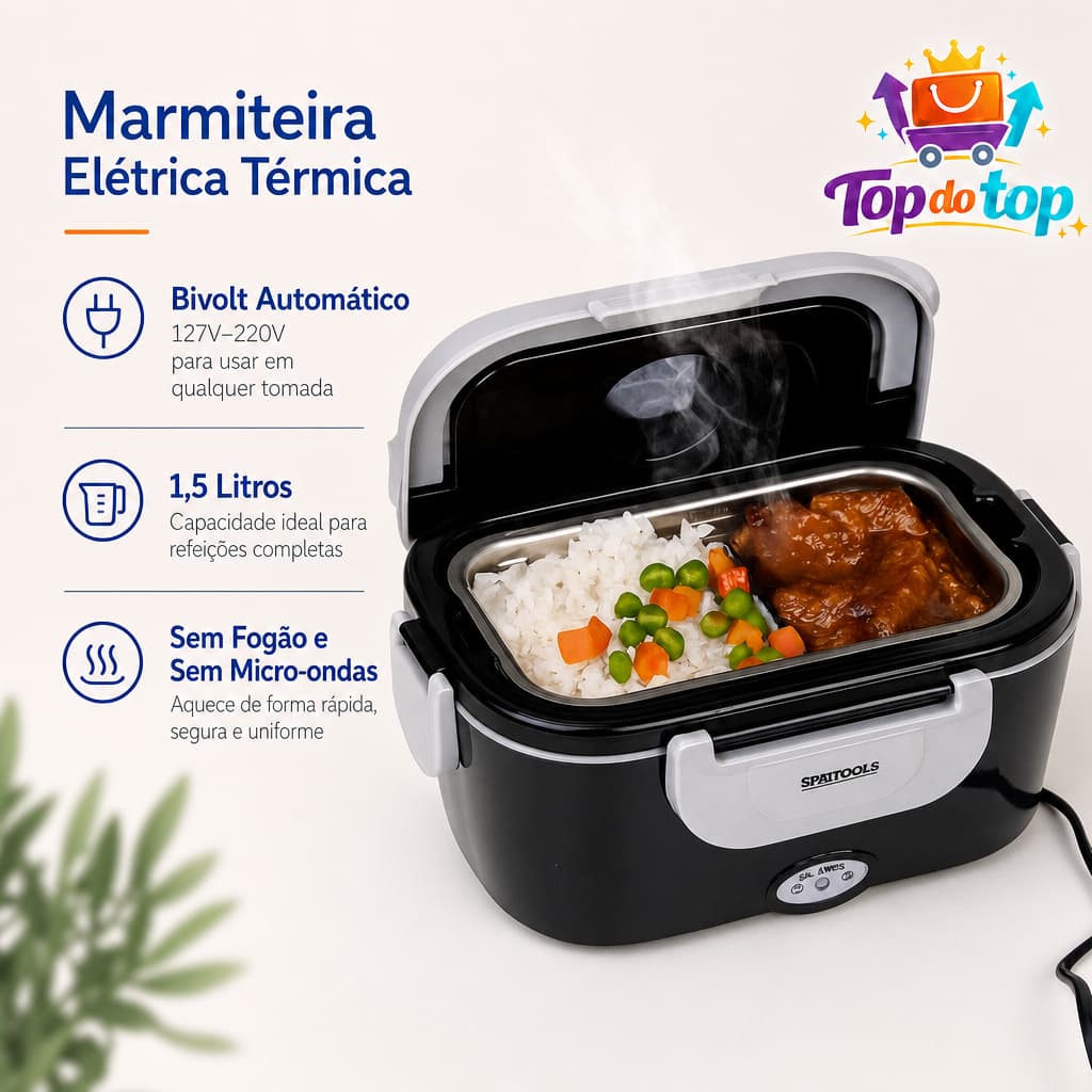 Marmita Elétrica Bivolt 1,5L Lancheira Térmica Portátil Aquecedor De Comida
