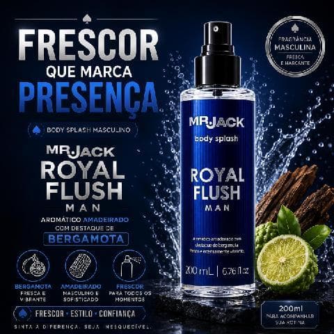 Body Splash Masculino Mr. Jack Royal Flush Man 200ml Aromático Amadeirado Bergamota
