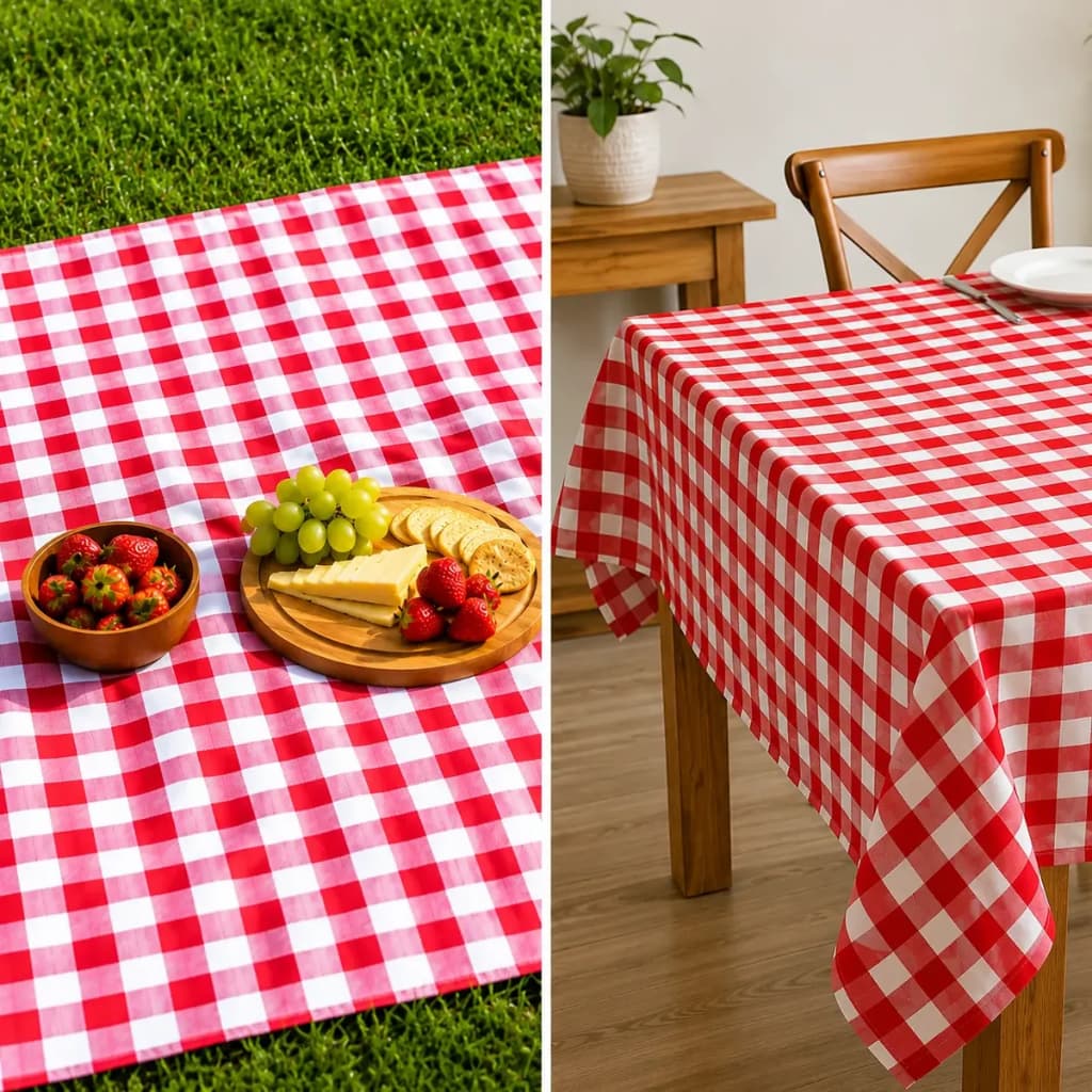 Toalha De Mesa Xadrez 6 Lugares Para Piquenique Cor Vermelho Decoração